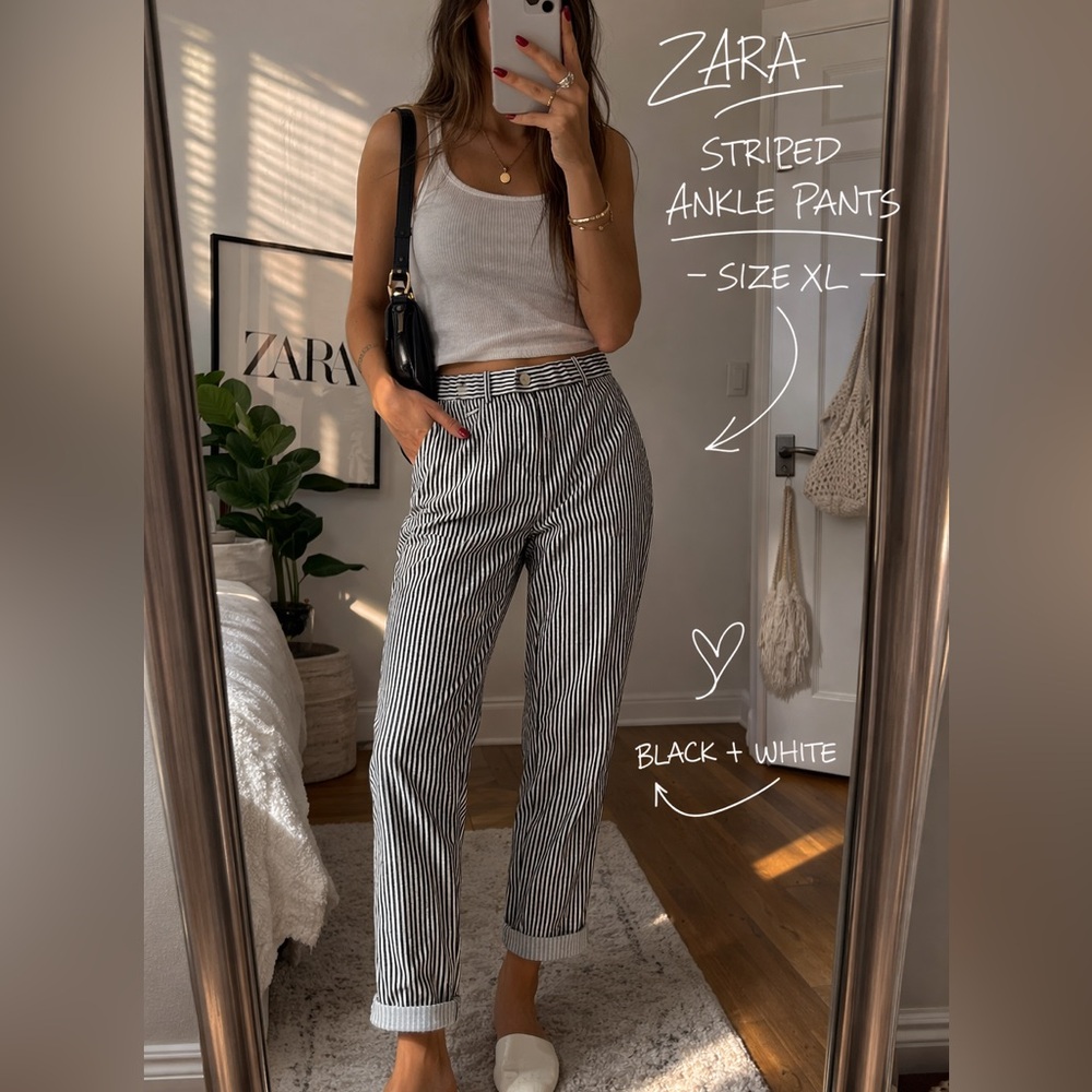 Zara Black & White Striped Ankle Pants